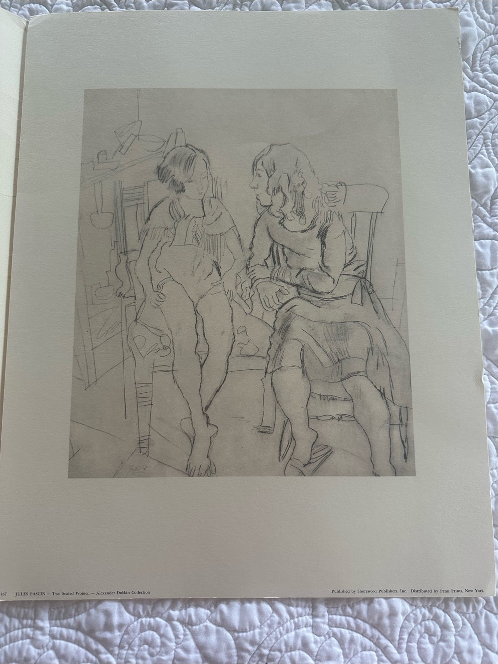 Vintage Offset Lithograph of “Two Seated Women” by Jules Pascin 1885-1930